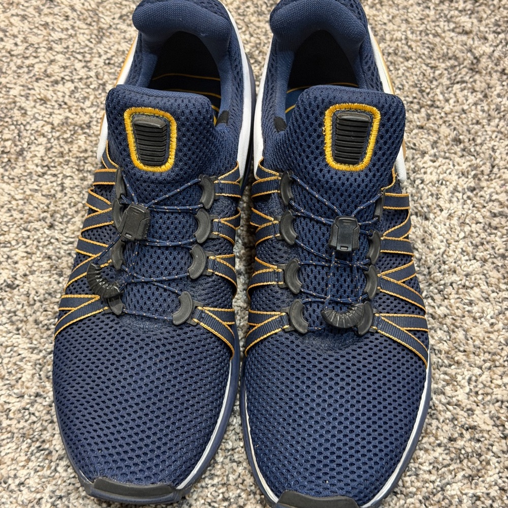 Men's Navy Mesh Athletic Sneakers with Yellow Accents